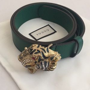 Green Gucci Tiger Head belt